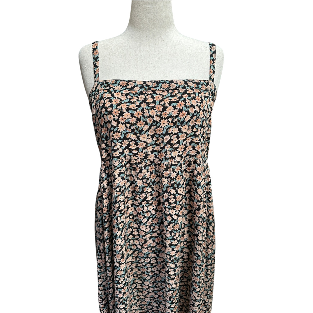 Natural Life Black Peach Floral Maxi Dress L/XL Square Neck Boho Cottagecore - Picture 4 of 16